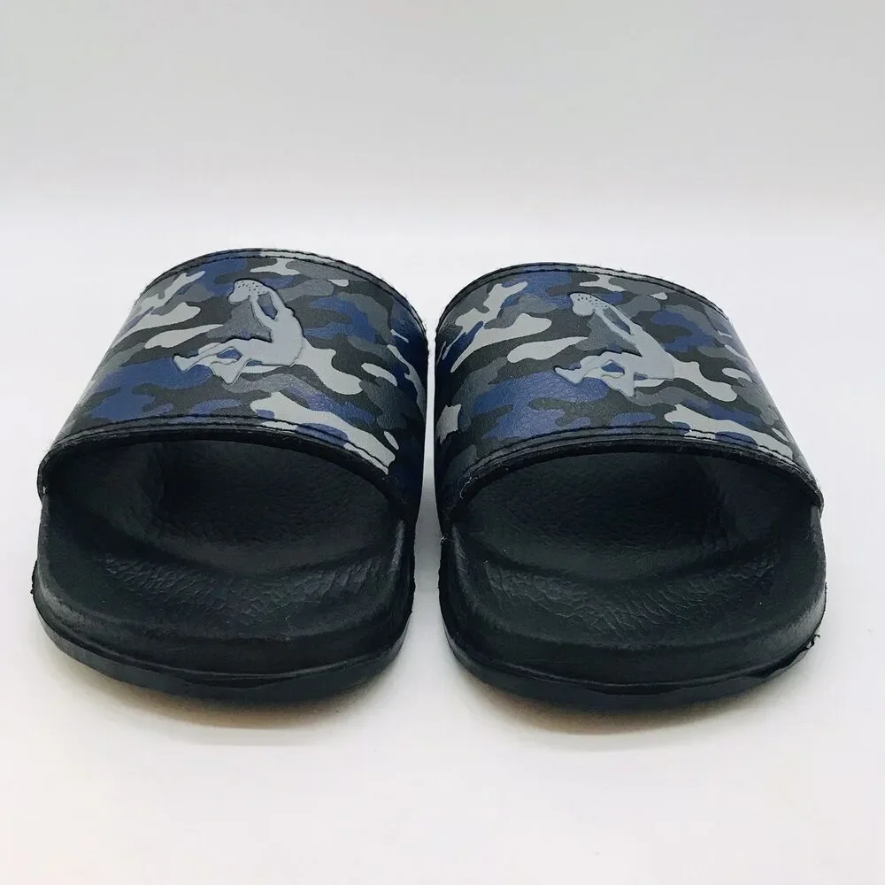 Shaq Camo Wide Strap Slides Children's size 1 Black & Gray Sandals Beach Shoes